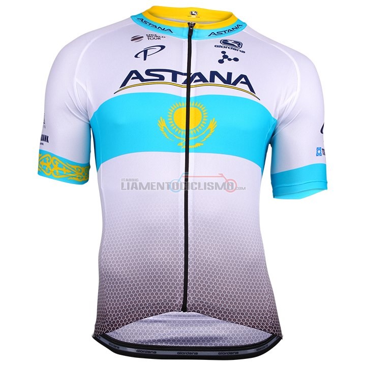 Abbigliamento Ciclismo Astana Manica Corta 2018 Bianco Blu